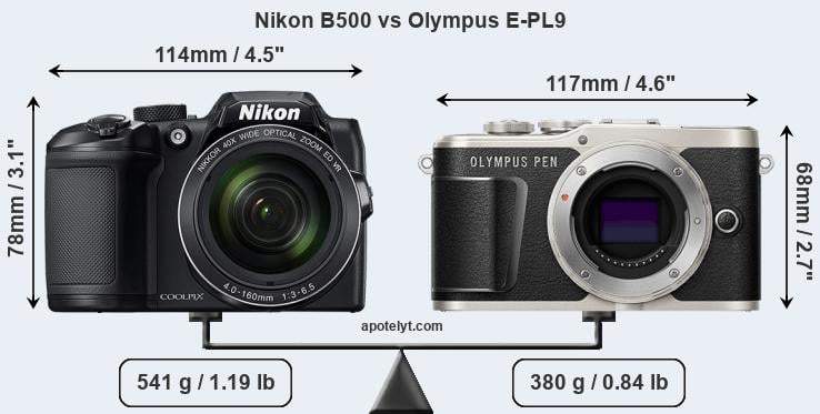 Size Nikon B500 vs Olympus E-PL9