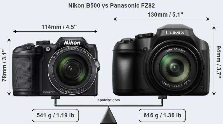 Size Nikon B500 vs Panasonic FZ82