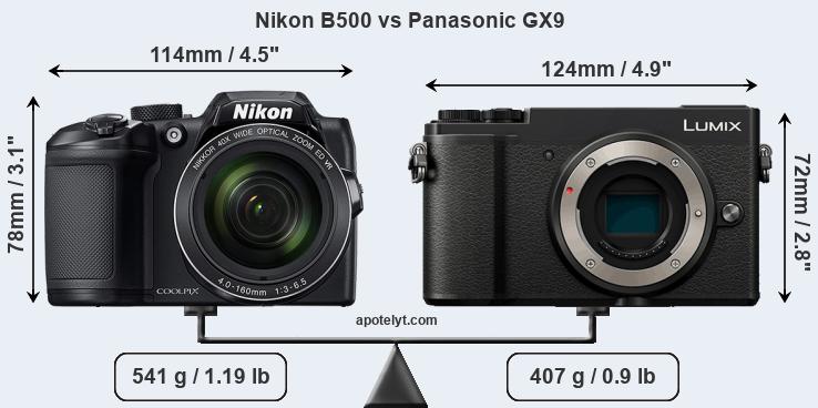 Size Nikon B500 vs Panasonic GX9