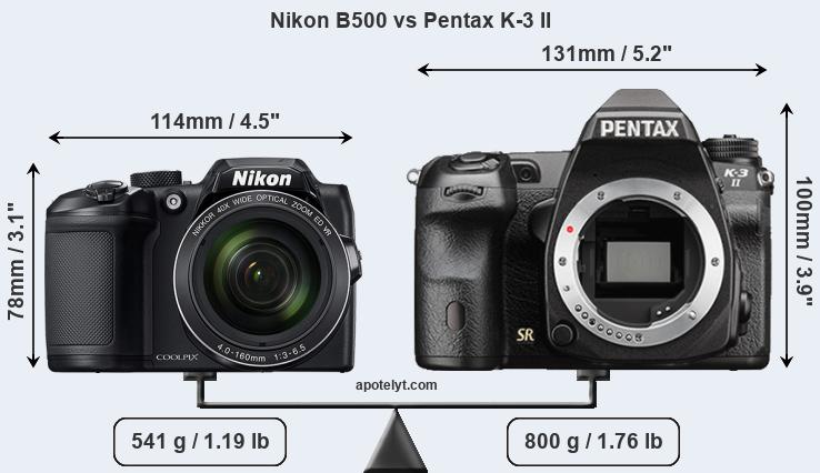 Size Nikon B500 vs Pentax K-3 II