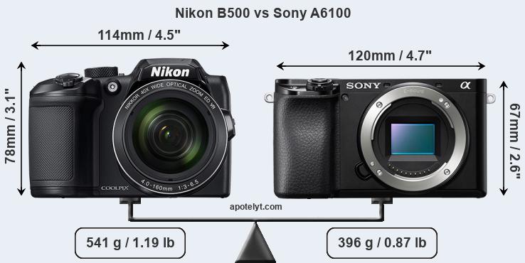 Size Nikon B500 vs Sony A6100