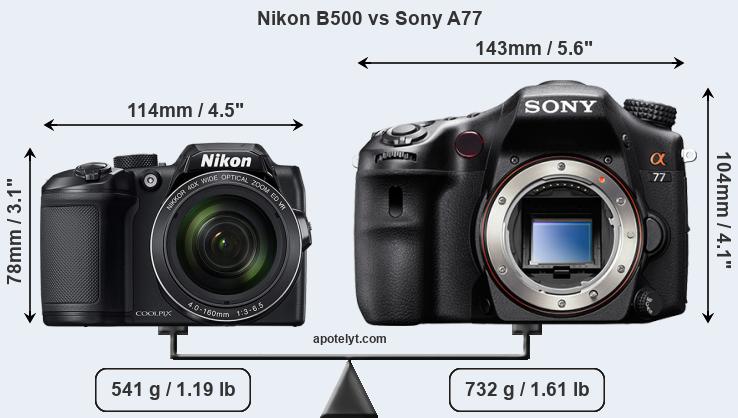 Size Nikon B500 vs Sony A77