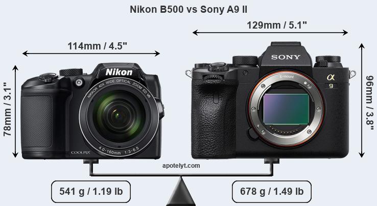 Size Nikon B500 vs Sony A9 II