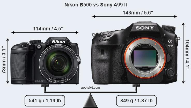 Size Nikon B500 vs Sony A99 II
