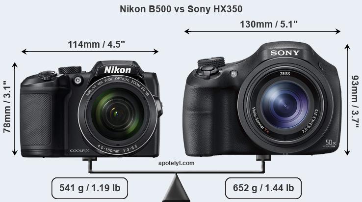 Size Nikon B500 vs Sony HX350