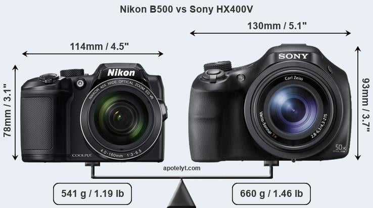 Size Nikon B500 vs Sony HX400V