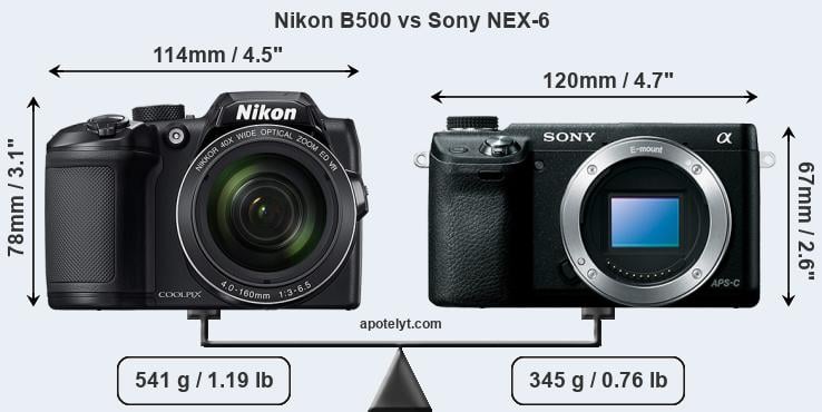 Size Nikon B500 vs Sony NEX-6