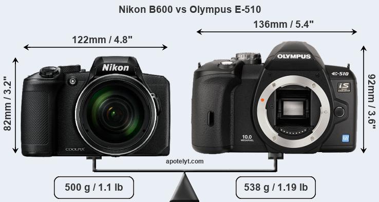 Size Nikon B600 vs Olympus E-510