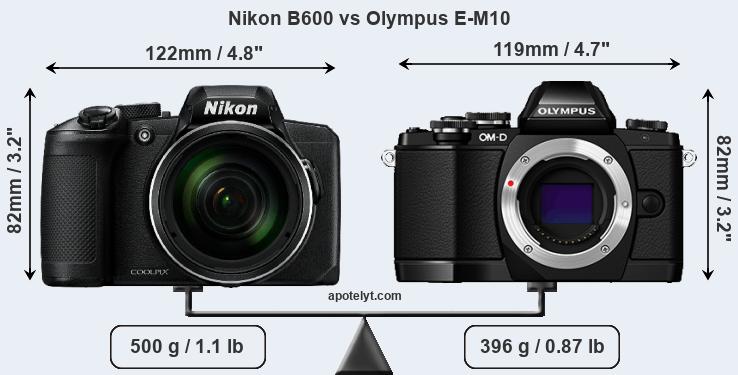 Size Nikon B600 vs Olympus E-M10