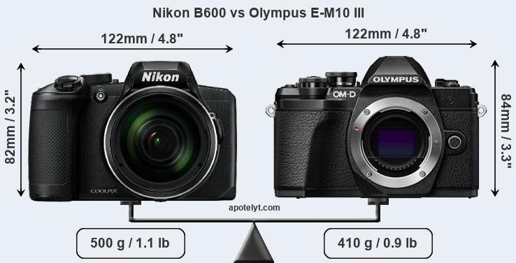 Size Nikon B600 vs Olympus E-M10 III