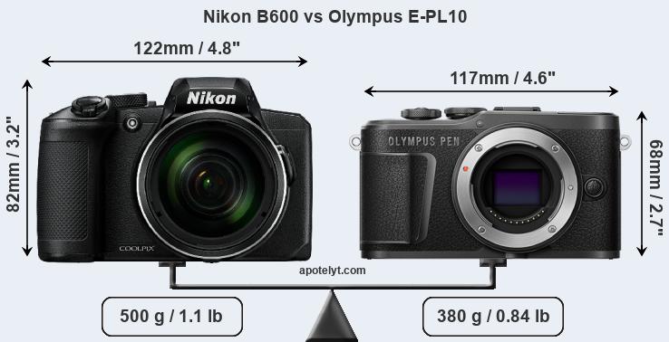 Size Nikon B600 vs Olympus E-PL10