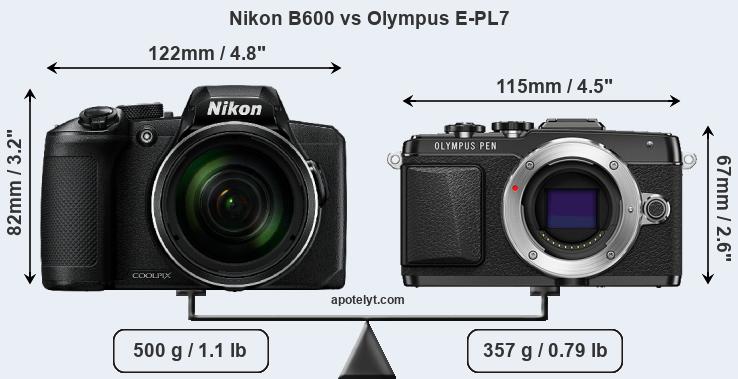 Size Nikon B600 vs Olympus E-PL7