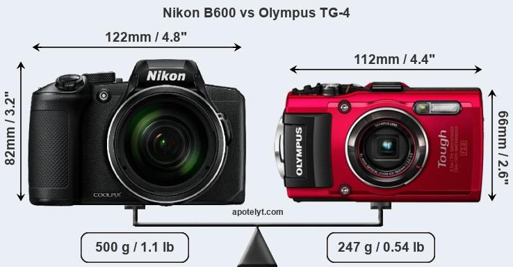 Size Nikon B600 vs Olympus TG-4