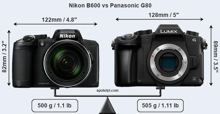 Size Nikon B600 vs Panasonic G80