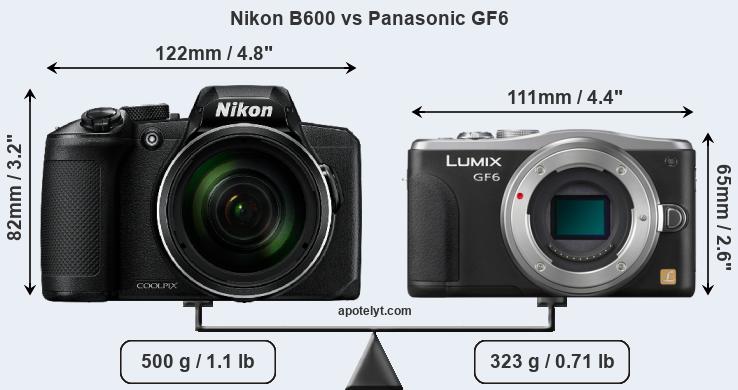 Size Nikon B600 vs Panasonic GF6