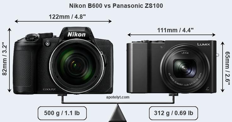 Size Nikon B600 vs Panasonic ZS100