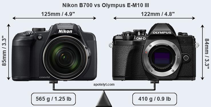 Size Nikon B700 vs Olympus E-M10 III