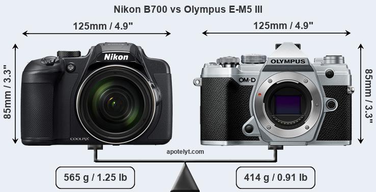 Size Nikon B700 vs Olympus E-M5 III