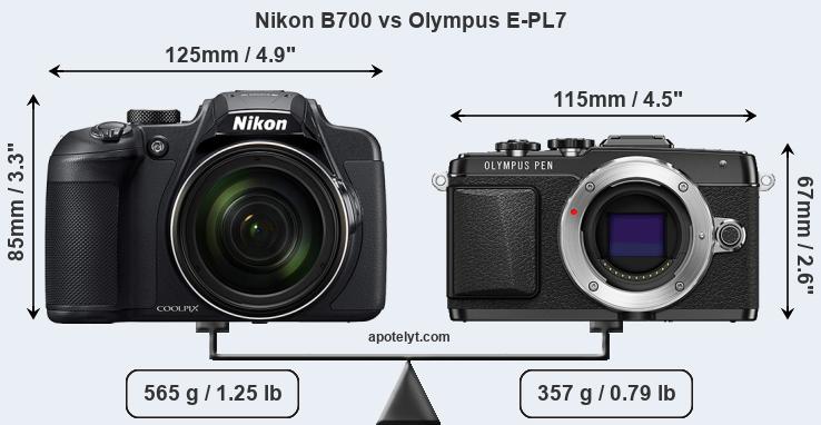 Size Nikon B700 vs Olympus E-PL7