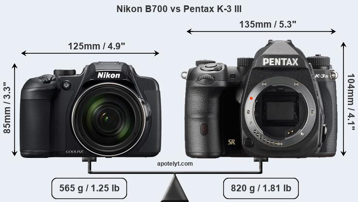 Size Nikon B700 vs Pentax K-3 III