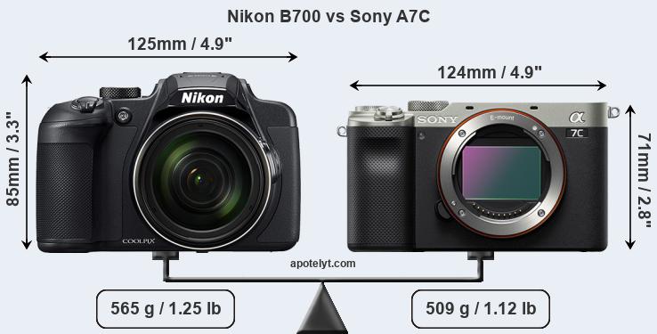 Size Nikon B700 vs Sony A7C