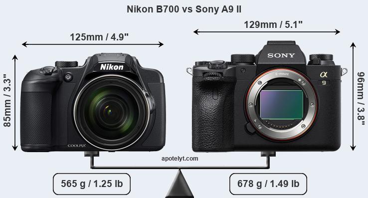 Size Nikon B700 vs Sony A9 II