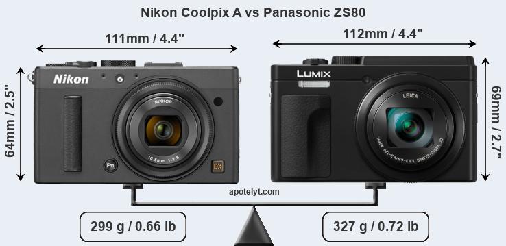Size Nikon Coolpix A vs Panasonic ZS80