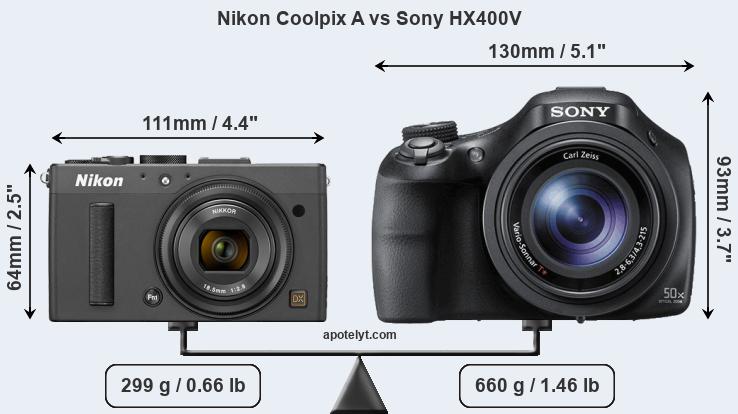 Size Nikon Coolpix A vs Sony HX400V