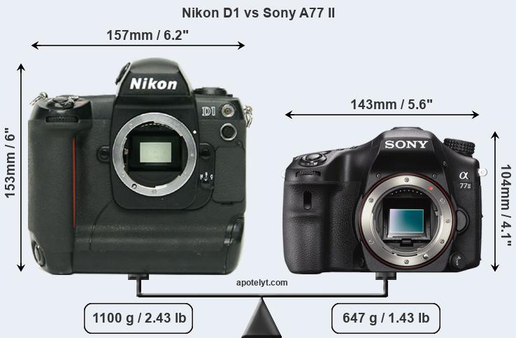 Size Nikon D1 vs Sony A77 II