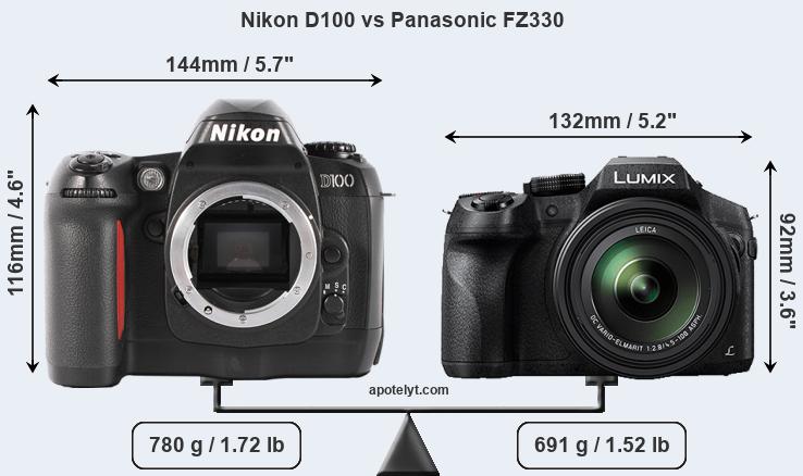 Size Nikon D100 vs Panasonic FZ330
