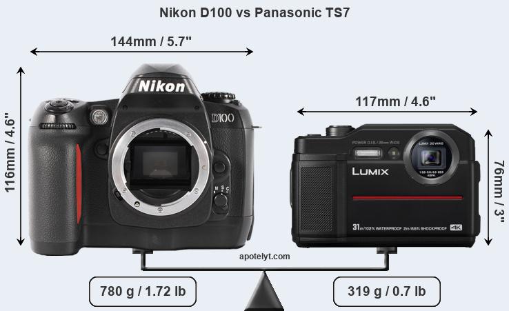 Size Nikon D100 vs Panasonic TS7