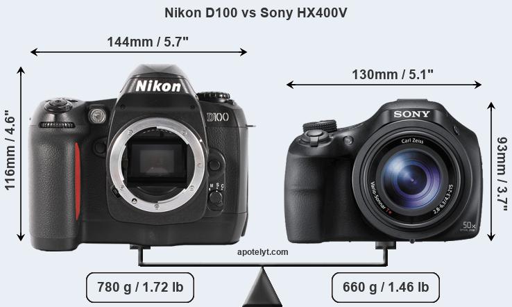 Size Nikon D100 vs Sony HX400V
