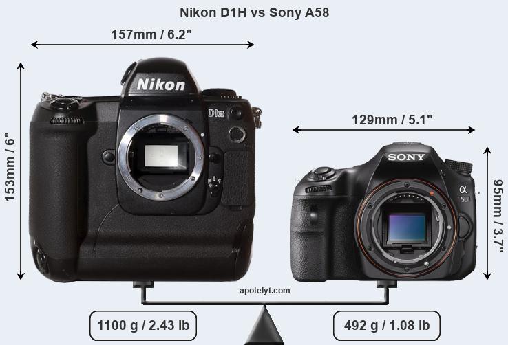 Size Nikon D1H vs Sony A58