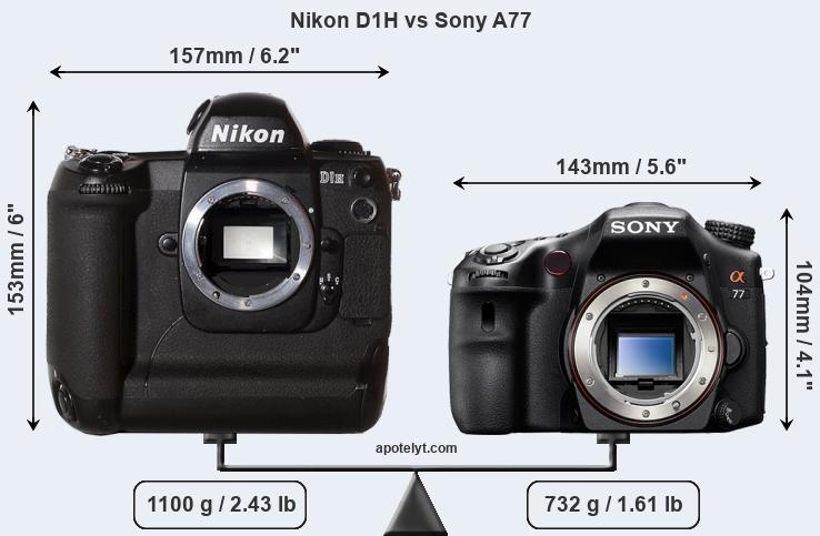 Size Nikon D1H vs Sony A77