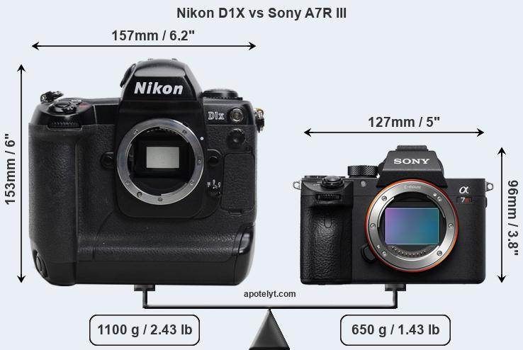 Size Nikon D1X vs Sony A7R III