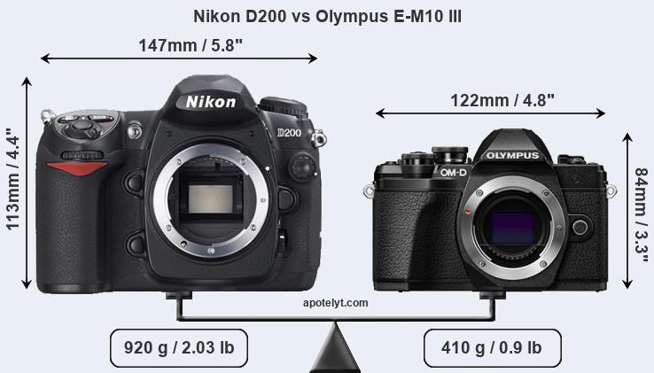 Size Nikon D200 vs Olympus E-M10 III