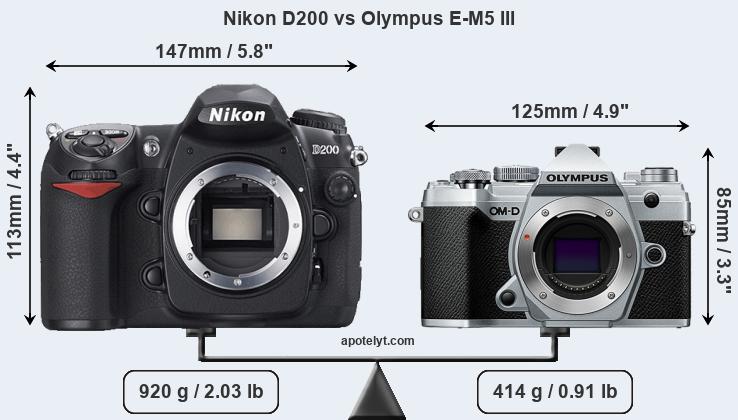 Size Nikon D200 vs Olympus E-M5 III