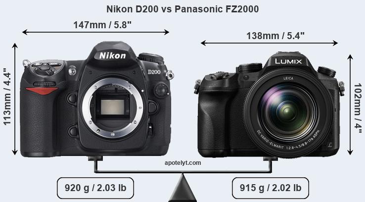 Size Nikon D200 vs Panasonic FZ2000