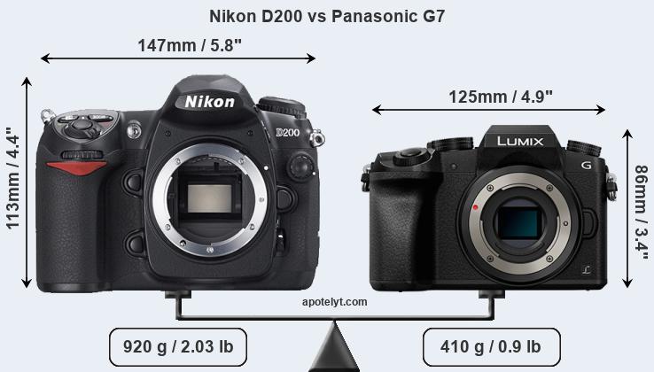 Size Nikon D200 vs Panasonic G7