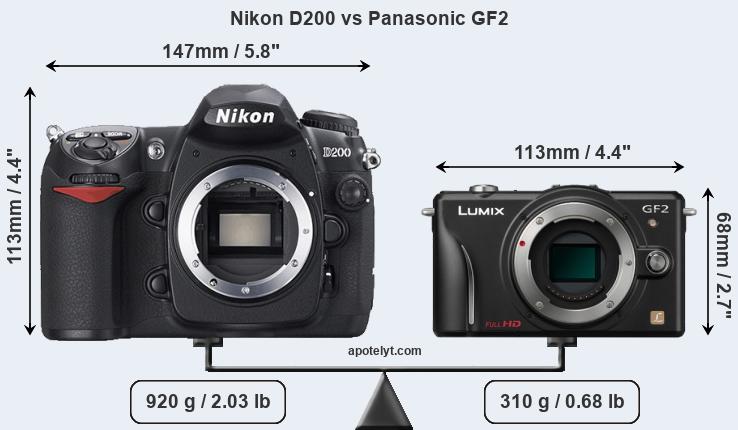 Size Nikon D200 vs Panasonic GF2