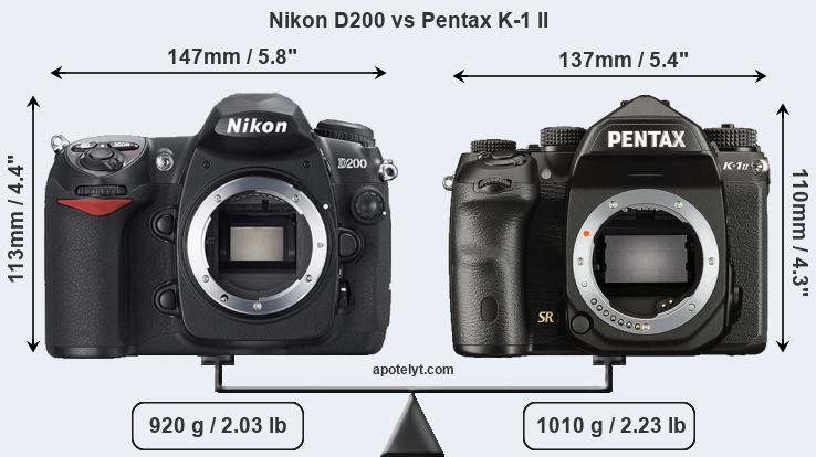 Size Nikon D200 vs Pentax K-1 II