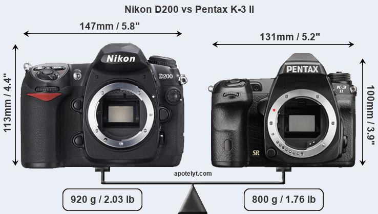 Size Nikon D200 vs Pentax K-3 II