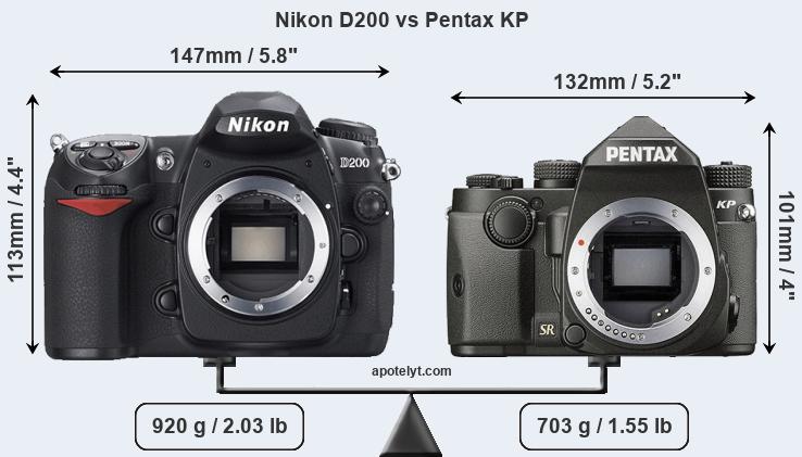 Size Nikon D200 vs Pentax KP