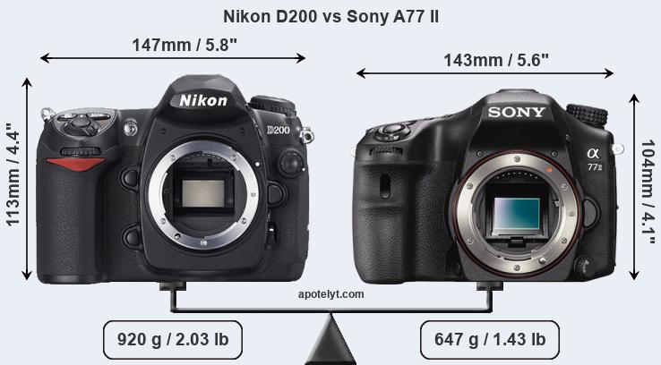 Size Nikon D200 vs Sony A77 II