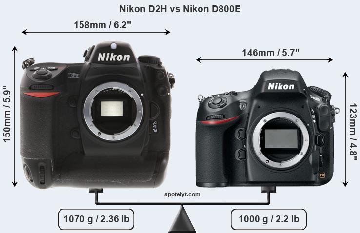 Size Nikon D2H vs Nikon D800E