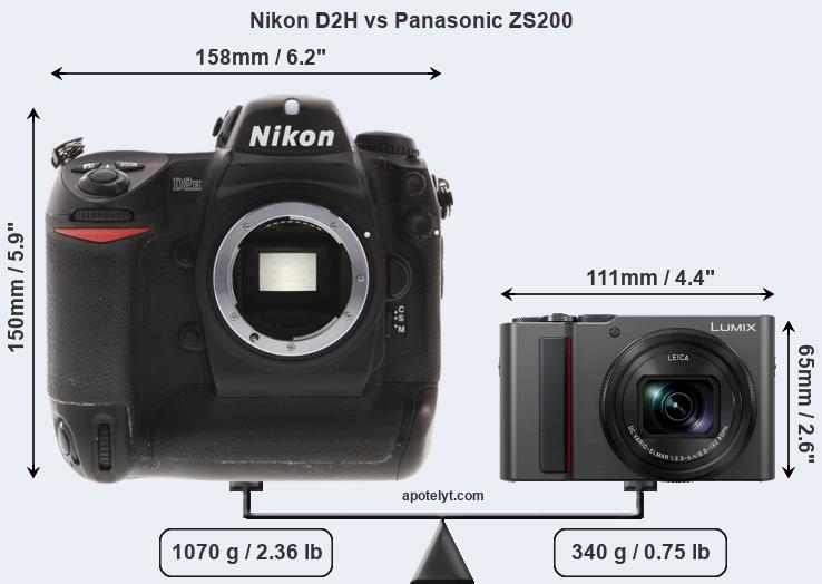 Size Nikon D2H vs Panasonic ZS200