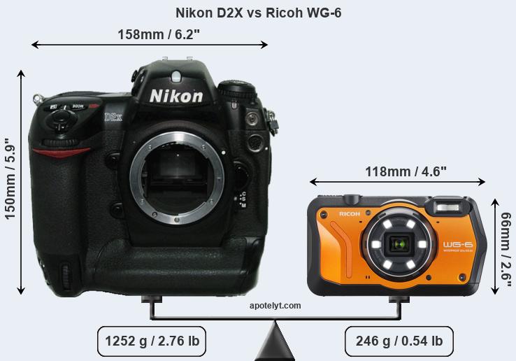 Size Nikon D2X vs Ricoh WG-6