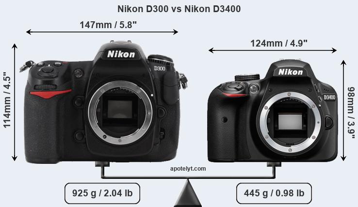 Size Nikon D300 vs Nikon D3400