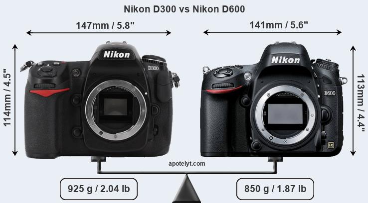 Size Nikon D300 vs Nikon D600