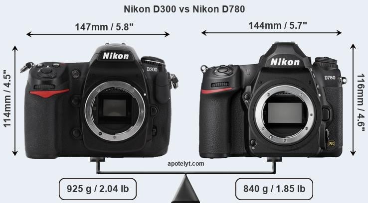 Size Nikon D300 vs Nikon D780